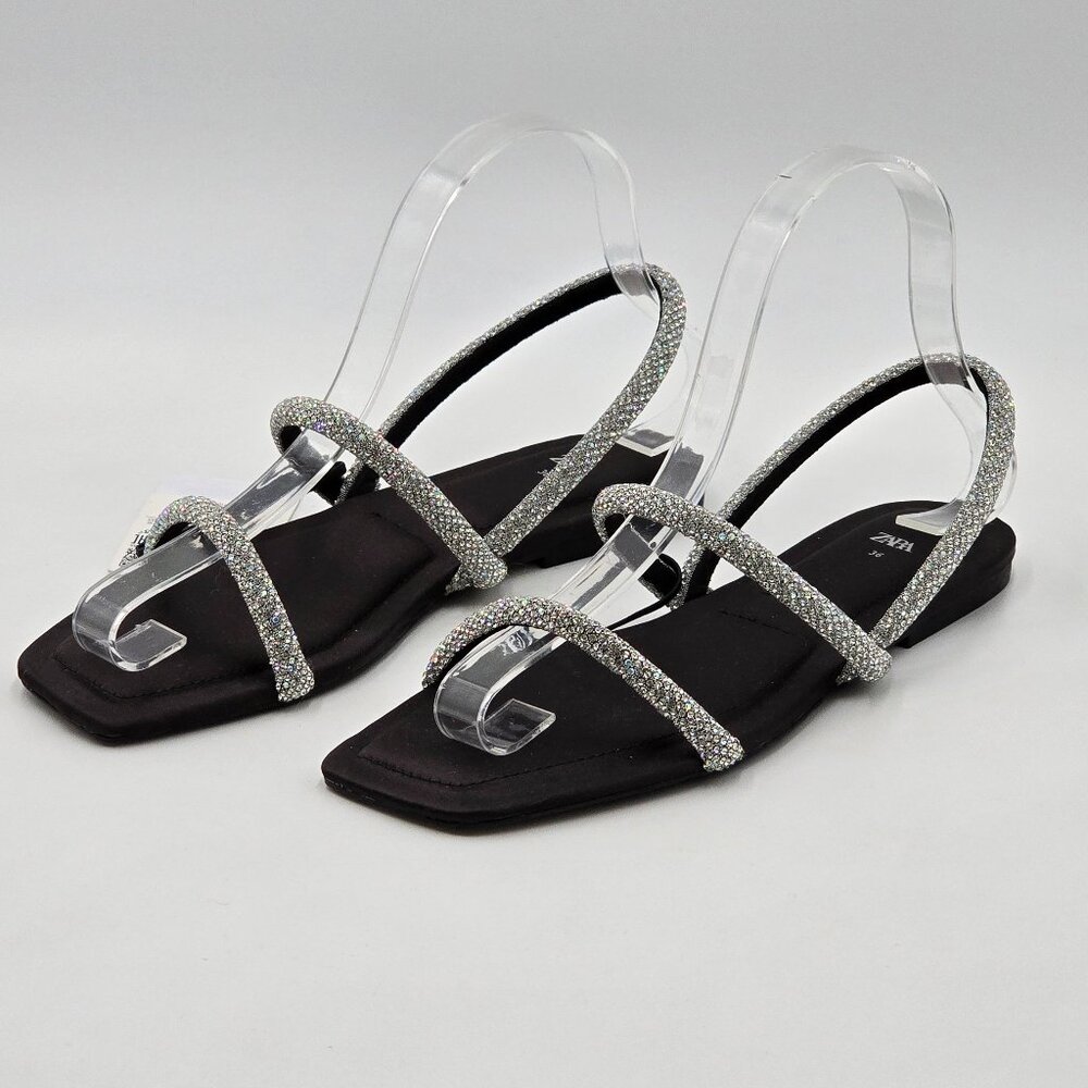 Zara Rhinestone Flat Sandals - NWT - Picture 4 of 17